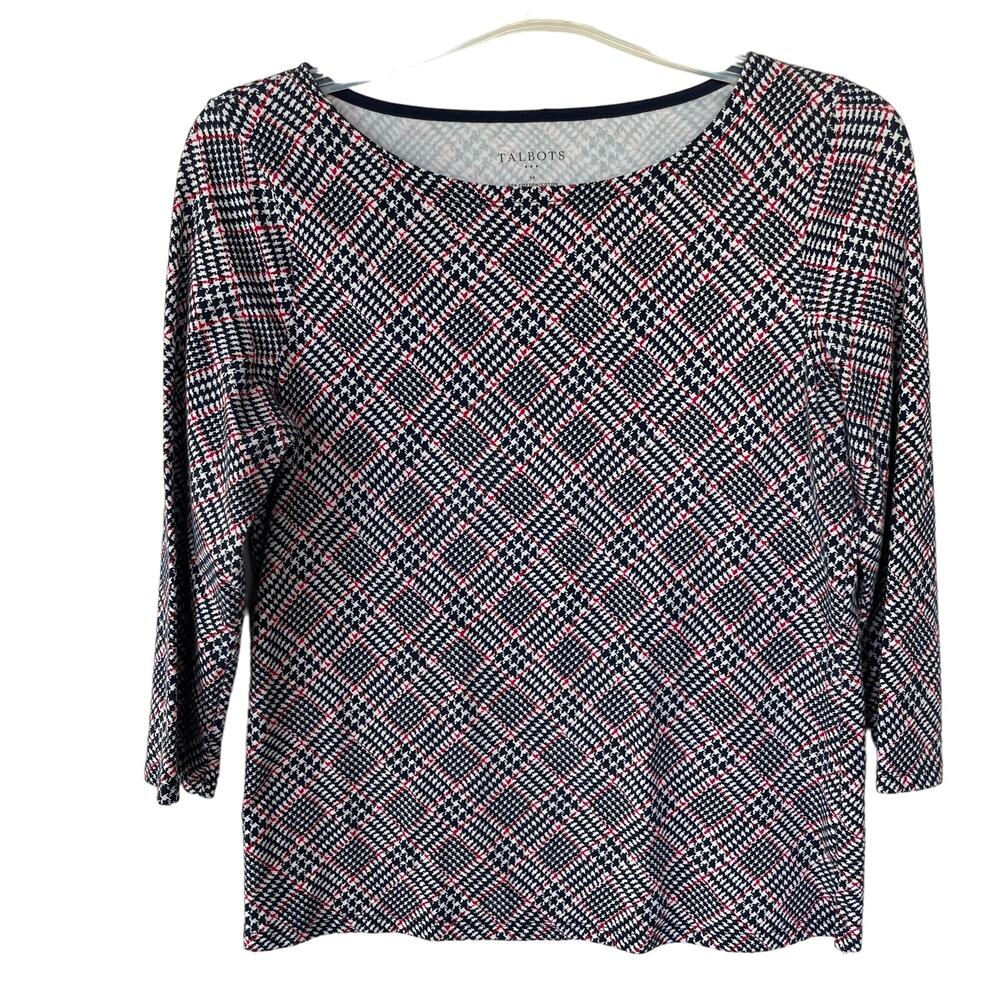 Talbots Size M Houndstooth Red Blue Pullover size M